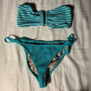Blue striped Target strapless bikini XS top S bottom